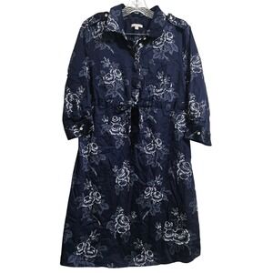 Cottagecore Gap Maternity Shirt Dress Womens M Navy Floral Rose Cotton Utility